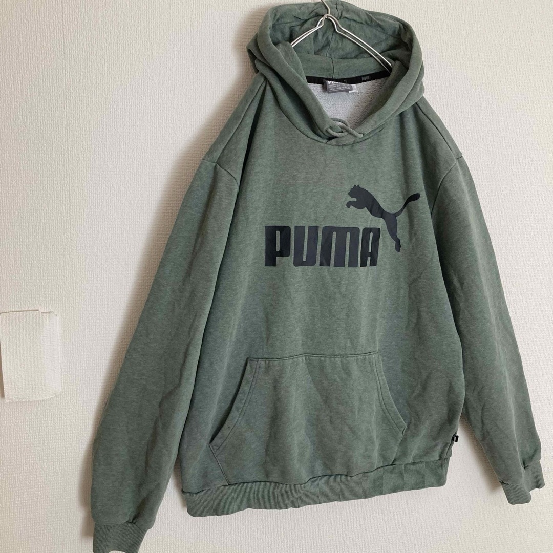 PUMA(プーマ)のPUMAプーマビッグロゴプルオーバーパーカーフーディースウェットトレーナー緑袖太 メンズのトップス(パーカー)の商品写真