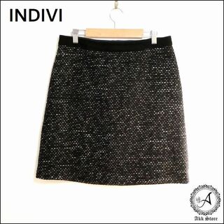 インディヴィ(INDIVI)のINDIVI レディース ツイード スカート ラメ入り ひざ丈 日本製 L(ひざ丈スカート)