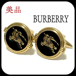 バーバリー(BURBERRY)の美品✨ バーバリー  カフス  ブラック  ゴールド  ホースロゴ(カフリンクス)