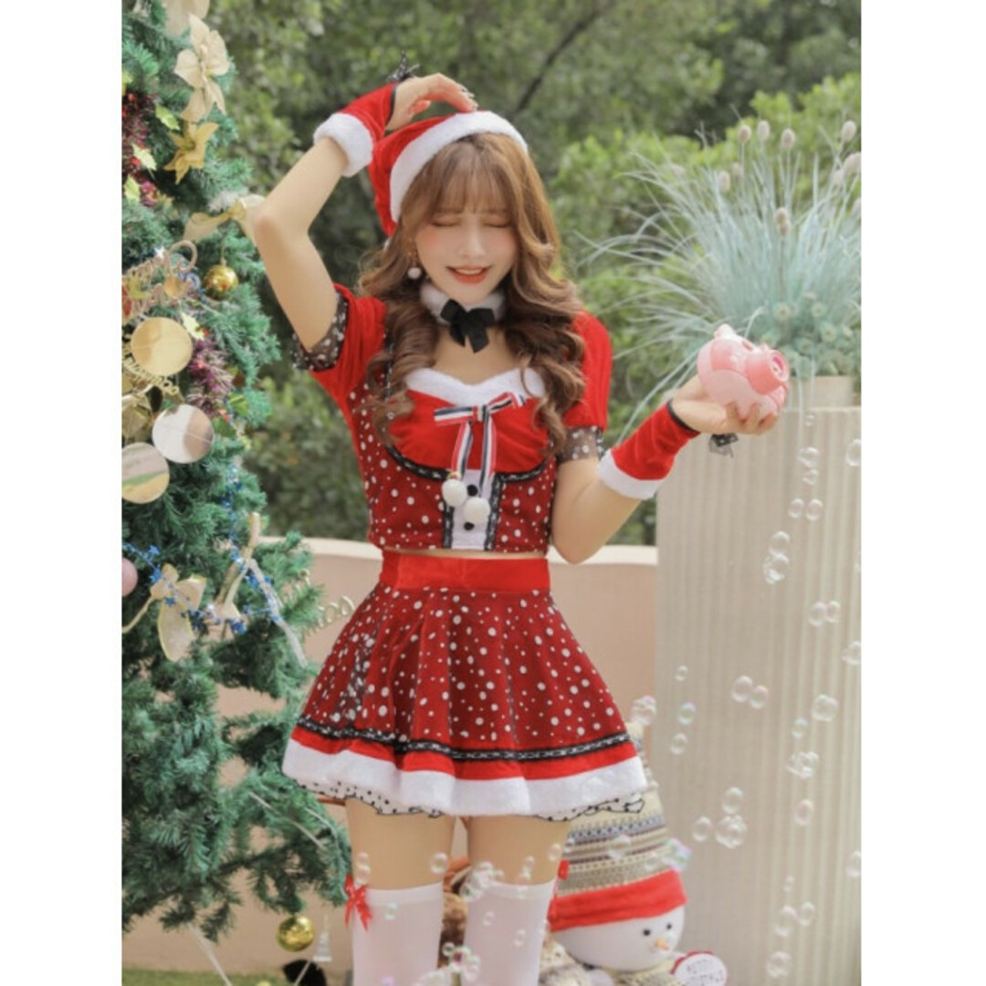 ドット柄 セットアップスカート サンタコス 最安値 可愛い クリスマス アイドル エンタメ/ホビーのコスプレ(衣装一式)の商品写真