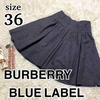 バーバリーブルーレーベル(BURBERRY BLUE LABEL)のバーバリー  ブルーレーベル　スカート　グレー　36 ウール　チェック　刺繍(ミニスカート)