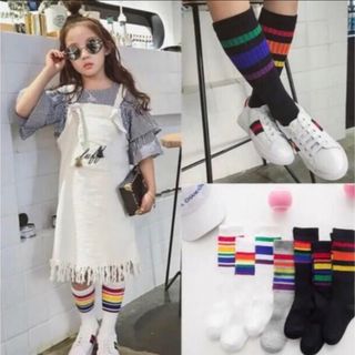 ENDO SOCKS 筒口虹色のシンプルにオシャレな子供ハイソックス(靴下/タイツ)