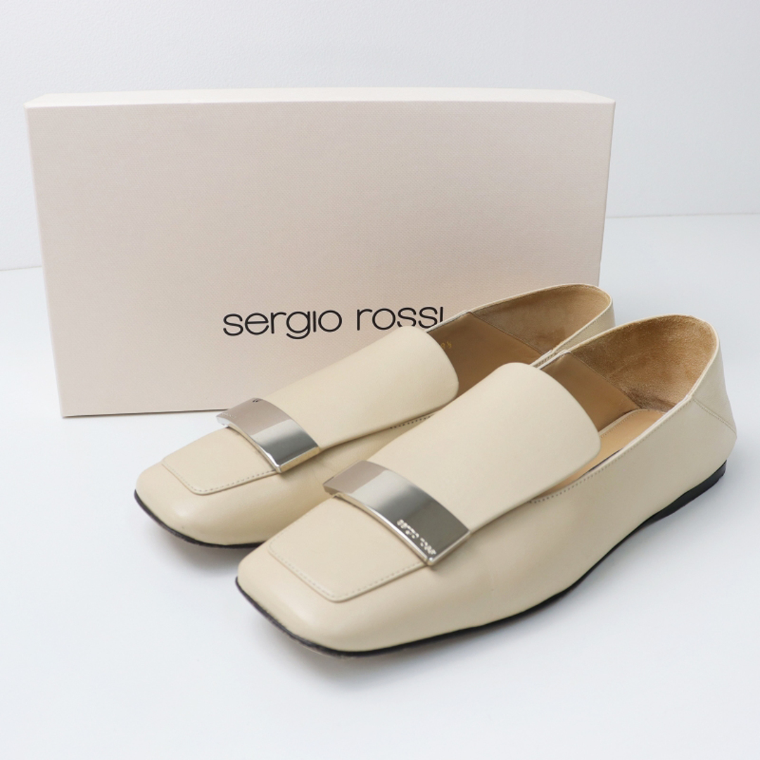 美品 セルジオロッシ Sergio Rossi sr1 Slippers メタルプレート レザーフラットシューズ 38.5/ベージュ スリッパ 24.5cm【2400013665346】その他