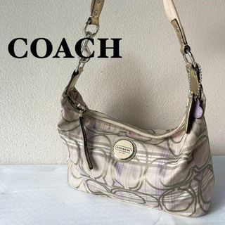 コーチ(COACH)のレア✨COACH コーチセミショルダーバッグトートバッグロゴホワイトパープル(ショルダーバッグ)