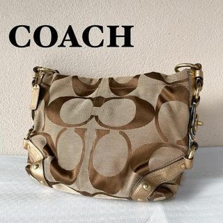 コーチ(COACH)の美品✨COACH コーチセミショルダーバッグトートバッグシグネチャーブラウン茶(ショルダーバッグ)