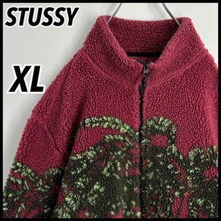 ステューシー(STUSSY)の【希少XL】ステューシー 総柄 アロハ ボアジャケット フリース　完売モデル(ブルゾン)