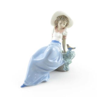 美品 LLADRO リヤドロ NAO 1042 小鳥の歌を聴く少女 Girl Listening To Song Of Birds フィギュリン さえずり 陶器人形 置物 西洋陶磁 SU4798U (置物)