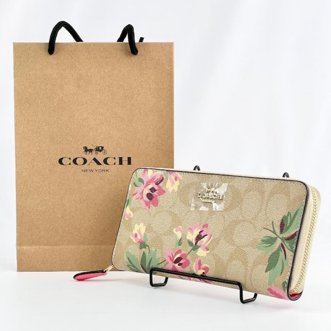 COACH(コーチ)の新品 COACH コーチ 財布 アウトレット シグネチャー 長財布 花柄 茶 レディースのファッション小物(財布)の商品写真