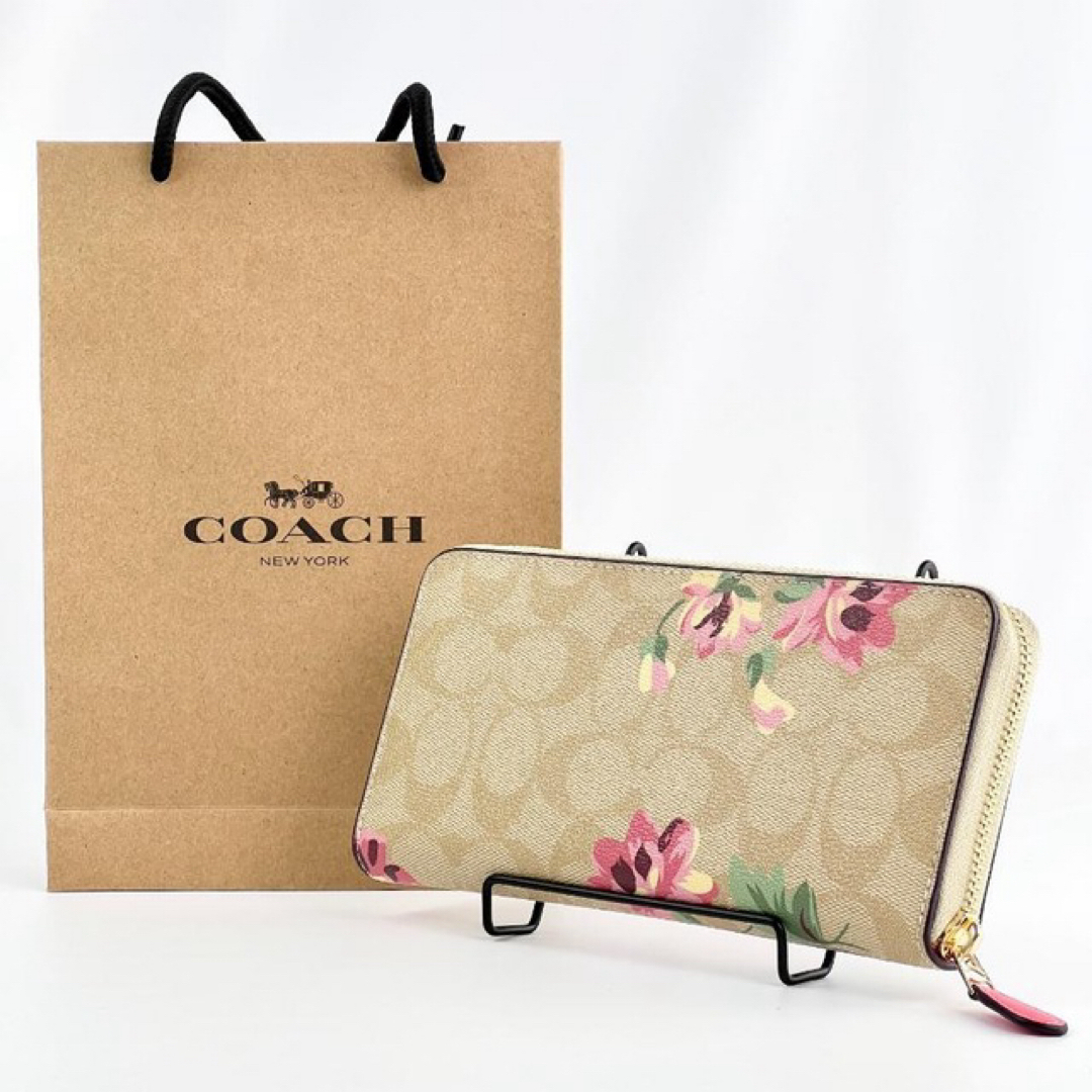 COACH(コーチ)の新品 COACH コーチ 財布 アウトレット シグネチャー 長財布 花柄 茶 レディースのファッション小物(財布)の商品写真