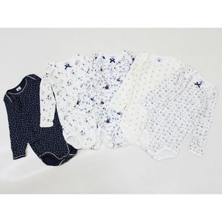 プチバトー(PETIT BATEAU)の【秋冬物 新入荷!】新品 未使用品▲プチバトー/PETIT BATEAU▲86cm(24m) 長袖ボディオール/カバーオール/ロンパース5枚set/インナー/肌着/小物 紺×白系 ドット＆花柄＆星 出産祝い ギフト【ネット限定】子供 キッズ kids ベビー baby 女の子 春秋冬 onepi 812132(カバーオール)