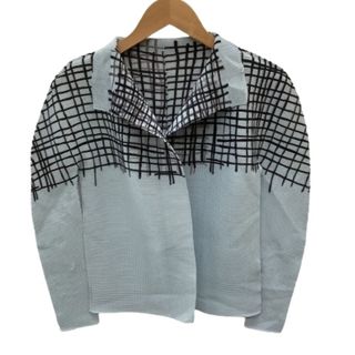 イッセイミヤケ(ISSEY MIYAKE)の♪♪ISSEY MIYAKE イッセイミヤケ me ミー カーディガン チェック ワッフルプリーツ MI12FO311 スカイブルー(カーディガン)