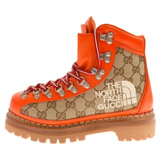 グッチ(Gucci)のGUCCI グッチ 21AW×THE NORTH FACE Bottines ザノースフェイス GGロゴ 総柄レザーキャンバス エンジニアブーツ トレッキングブーツ ベージュ/オレンジ 679927(ブーツ)