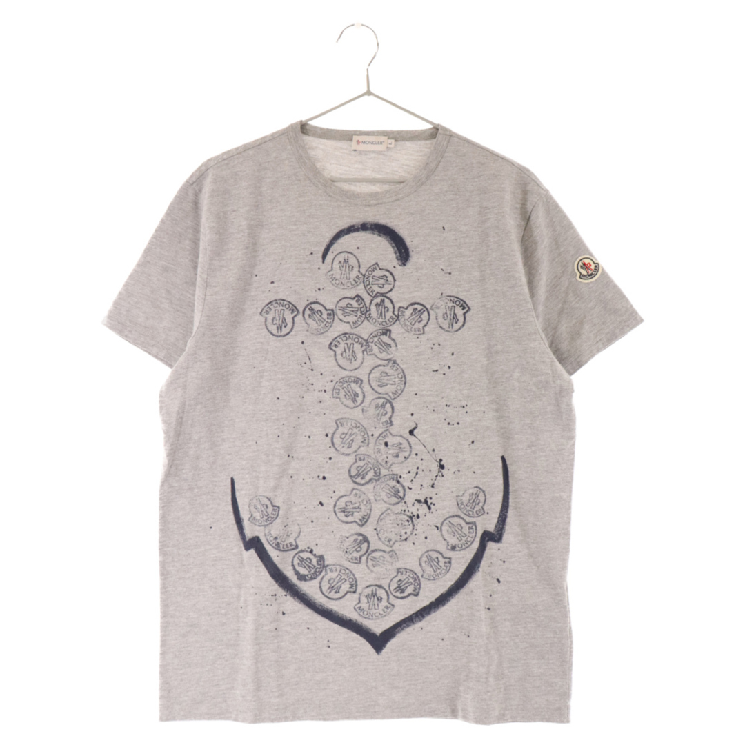 45センチ袖丈MONCLER モンクレール MAGLIA T-SHIRT 310918001550 ロゴスタンププリント半袖Tシャツ グレー