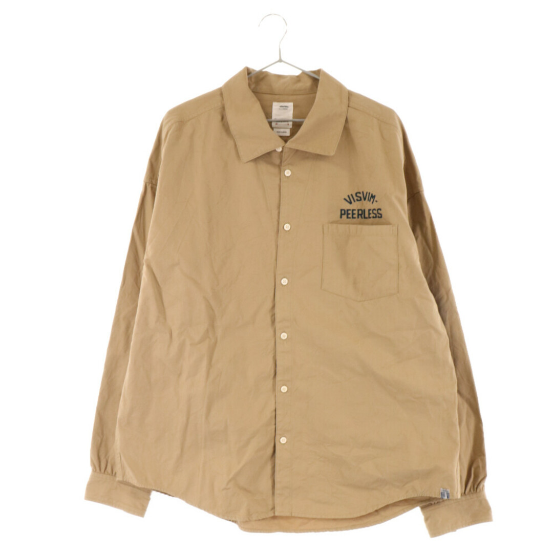 VISVIM ヴィスヴィム 23SS PALMER SHIRT L/S PEERLESS パルマー オープンカラー フロント刺繍 長袖シャツ ブラウン 0123105011008635センチ袖丈