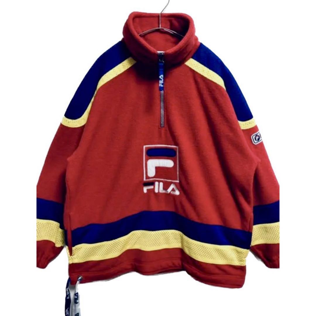 FILA(フィラ)の古着 USED 90s FILA フリース ハーフジップ 赤 M メンズのトップス(その他)の商品写真