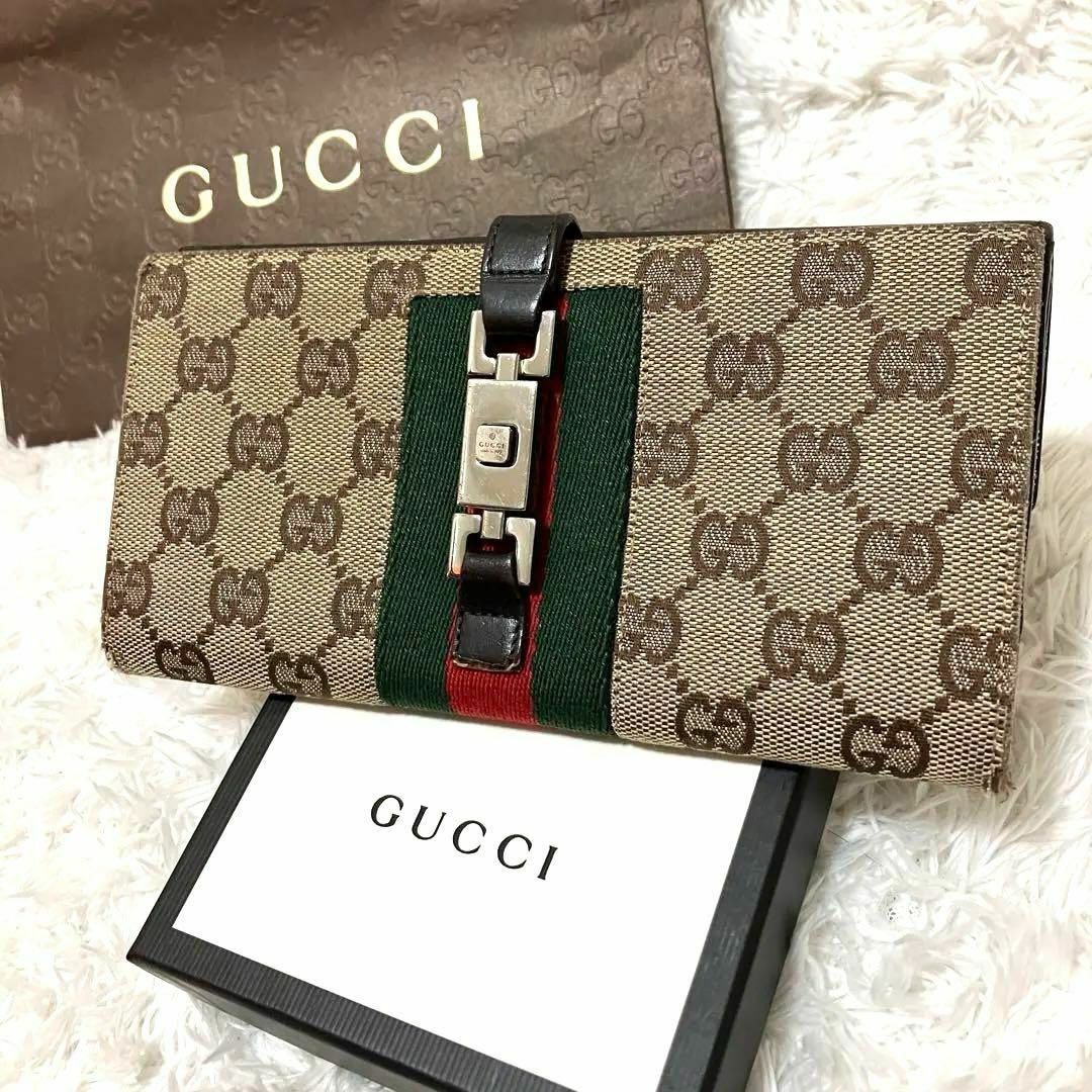 Gucci - GUCCI 長財布 GG柄 シェリーライン ジャッキー キャンバス