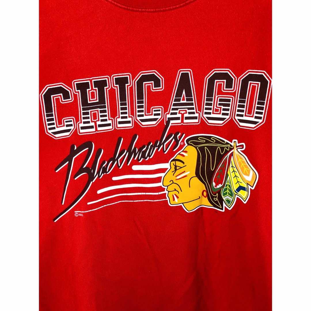 MITCHELL & NESS(ミッチェルアンドネス)のNHL　シカゴ・ブラックホークス　スウェット　L　赤　USA古着 メンズのトップス(スウェット)の商品写真