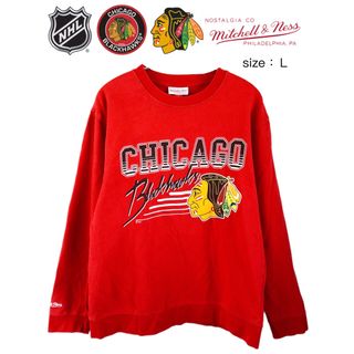 ミッチェルアンドネス(MITCHELL & NESS)のNHL　シカゴ・ブラックホークス　スウェット　L　赤　USA古着(スウェット)