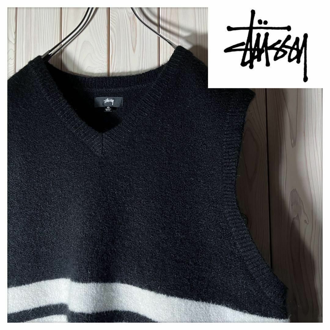 STUSSY(ステューシー)の【極美品 katsuya着 XL】ステューシー ブラッシュド モヘヤ ベスト 黒 メンズのトップス(ベスト)の商品写真