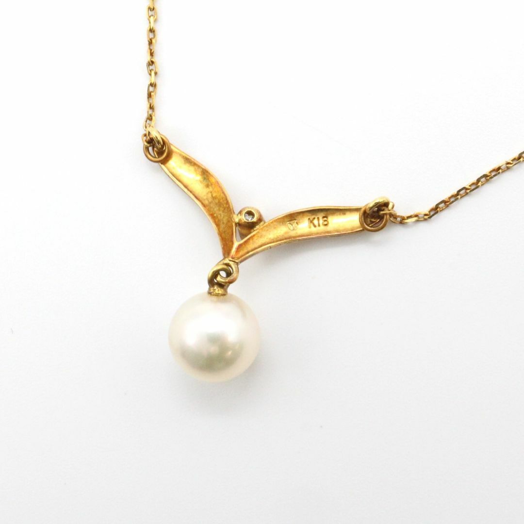 MIKIMOTO(ミキモト)のMIKIMOTO★ミキモト パール 1Pダイヤ デザイン ネックレス K18YG レディースのアクセサリー(ネックレス)の商品写真