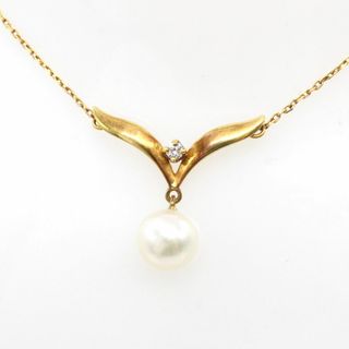 ミキモト(MIKIMOTO)のMIKIMOTO★ミキモト パール 1Pダイヤ デザイン ネックレス K18YG(ネックレス)