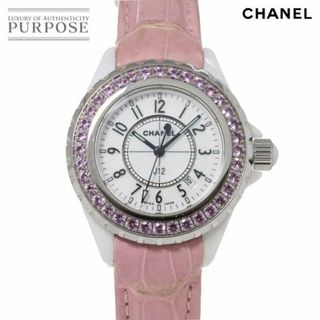 シャネル(CHANEL)のシャネル CHANEL J12 33mm H1336 レディース 腕時計 ピンクサファイヤ デイト ホワイト セラミック クォーツ ウォッチ VLP 90216834(腕時計)