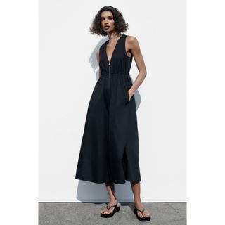 ザラ(ZARA)のZARA ザラ　ジッパー付きジャンパースカート マキシ丈ワンピース(ロングワンピース/マキシワンピース)