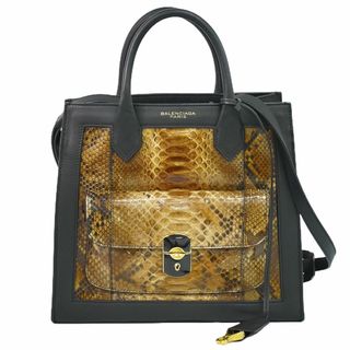 バレンシアガバッグ(BALENCIAGA BAG)の本物 バレンシアガ BALENCIAGA パドロック オールアフタヌーン 2WAY ショルダーバッグ ハンドバッグ パイソンレザー レザー ブラウン ブラック 305593 バッグ 中古(ショルダーバッグ)