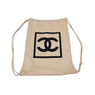 シャネル(CHANEL)のCHANEL シャネル スポーツライン ココマーク ナップサック 8番台 ベージュ ブラック コットン 美品 中古 58057(リュック/バックパック)