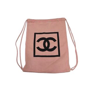 シャネル(CHANEL)のCHANEL シャネル スポーツライン ココマーク ナップサック シールなし コットン ピンク ブラック 美品 中古 58058(リュック/バックパック)