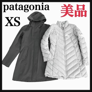 パタゴニア ダウンコート　ロングコート ブラック 黒 フード着脱可　袖ロゴ　XS