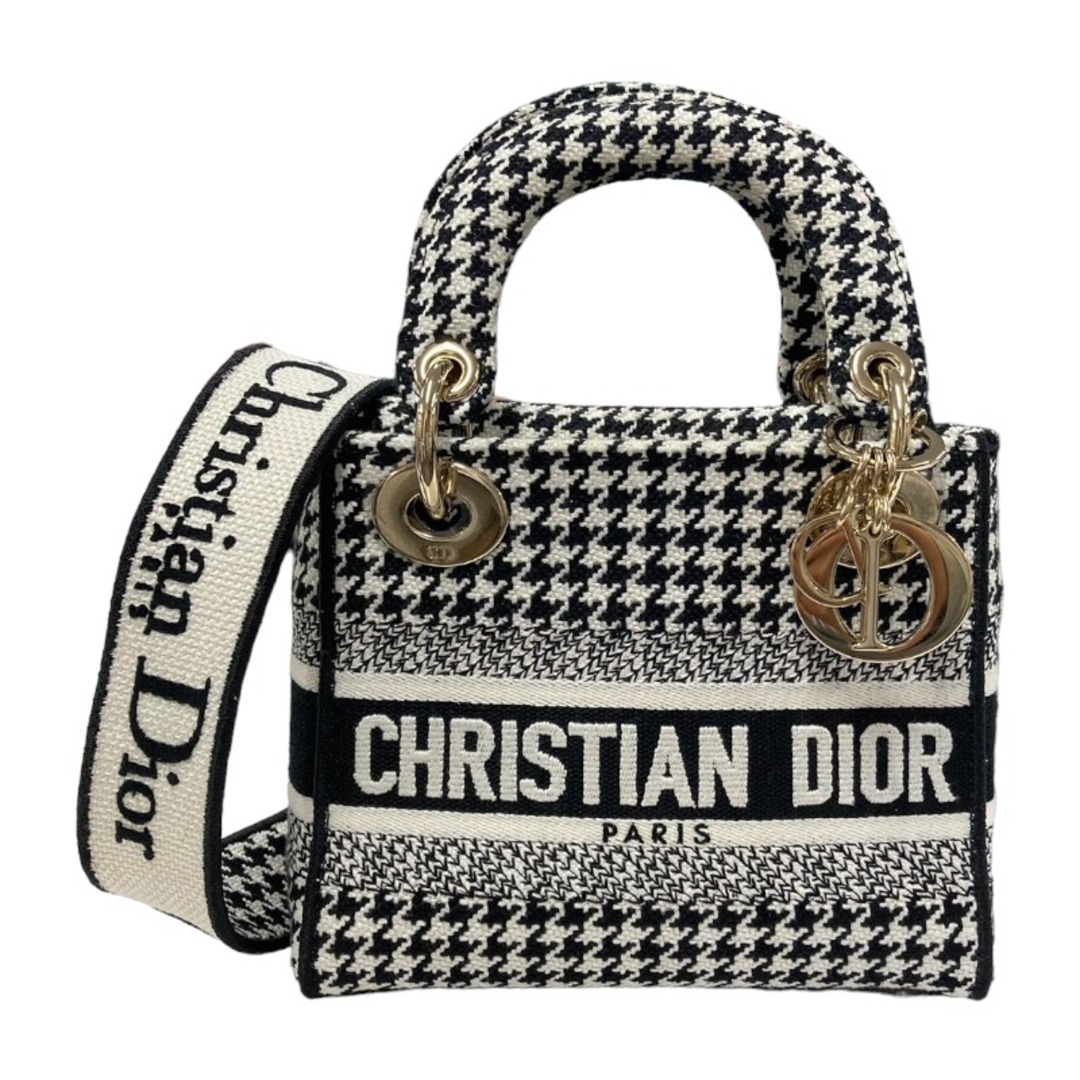 クリスチャン・ディオール Christian Dior レディディライトミニ M5000OZAE ブラック ホワイト ハウンドドゥースエンブロイダリー レディース ショルダーバッグ約107cm開閉式