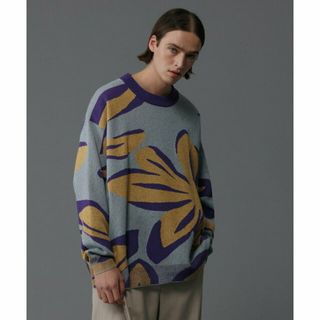 【サックス（48）】ボタニカル バルキージャカード ルーズニット / UNISEX(ニット/セーター)