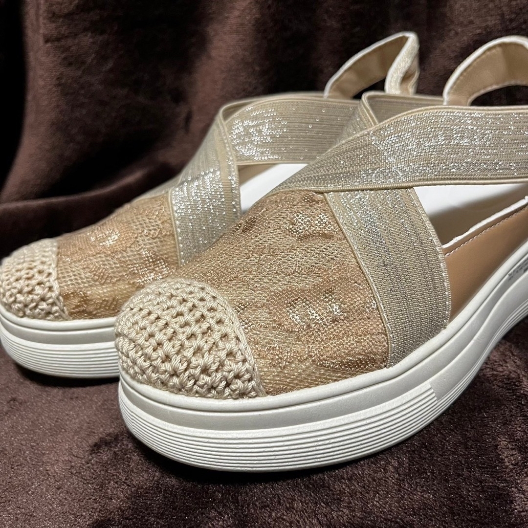 24cm レディース 厚底サンダル レース ベージュ 436Y レディースの靴/シューズ(サンダル)の商品写真