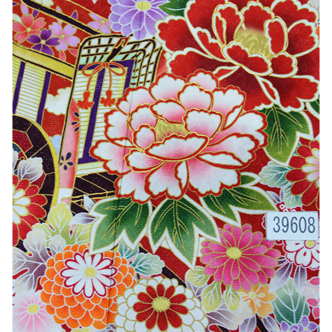 中古】【販売】 振袖 リサイクル 成人式 正絹 レッド 花柄 桜