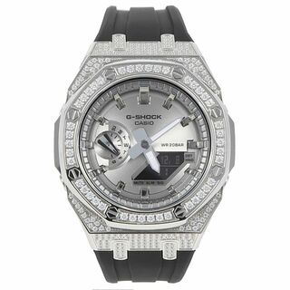 ジーショック(G-SHOCK)のG-SHOCK GA2100 メタル カスタム フルカスタム カシオーク CZダイヤ（キュービックジルコニア）シルバー ステンレス製 ブラックダイヤル(腕時計(アナログ))