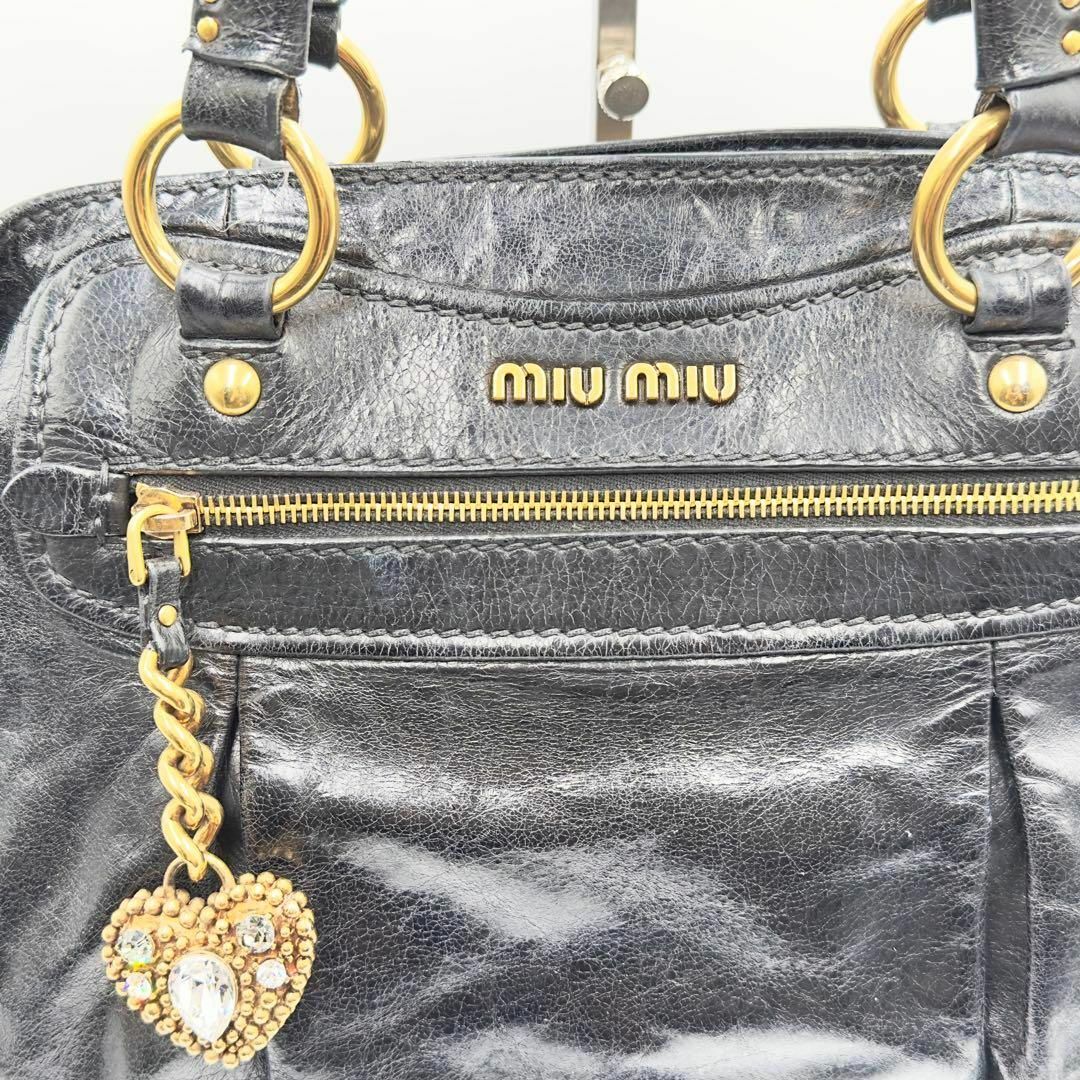 MIUMIU スタッズ ゴールド レザー 2way ショルダーバッグ ブラック