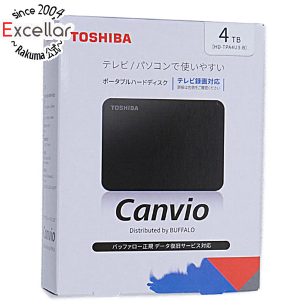 東芝(トウシバ)のTOSHIBA　PortableHD CANVIO　HD-TPA4U3-B　ブラック　4TB スマホ/家電/カメラのPC/タブレット(PC周辺機器)の商品写真