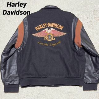 ハーレーダビッドソン(Harley Davidson)のHarley-Davidson 袖レザー スタジャン バック刺繍 ブラック(レザージャケット)