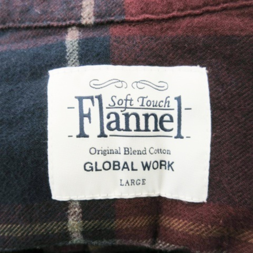 GLOBAL WORK(グローバルワーク)のグローバルワーク ワンピース ネルシャツ ひざ丈 長袖 チェック L ボルドー レディースのワンピース(ひざ丈ワンピース)の商品写真