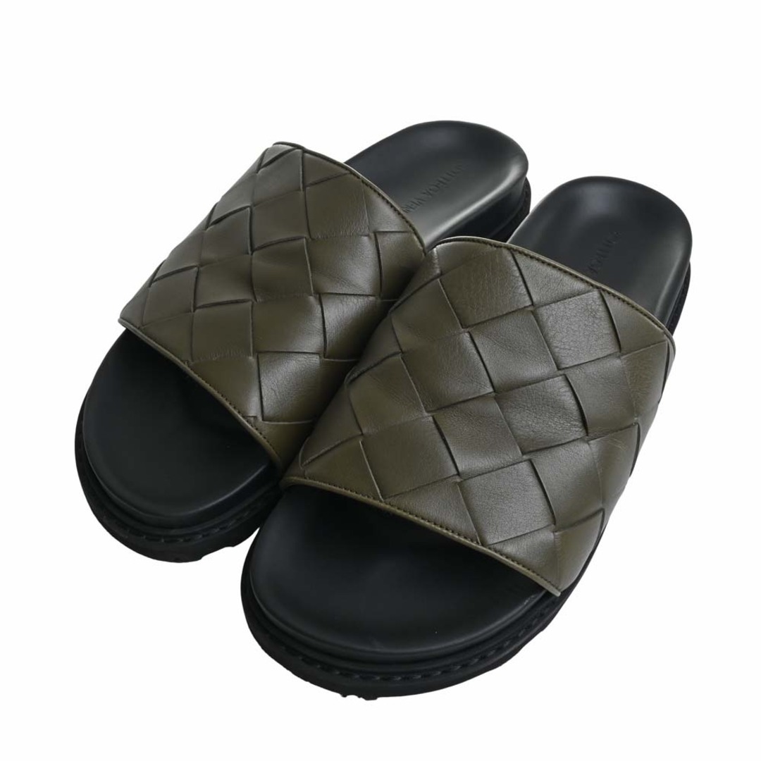 Bottega Veneta ボッテガヴェネタ イントレチャート レザー スライド サンダル #44 578264 ブラック/カーキ byその他