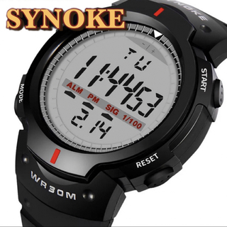 新品 SYNOKE デジタルウォッチ ビックフェイス ブラックレッドメンズ腕時計(腕時計(デジタル))