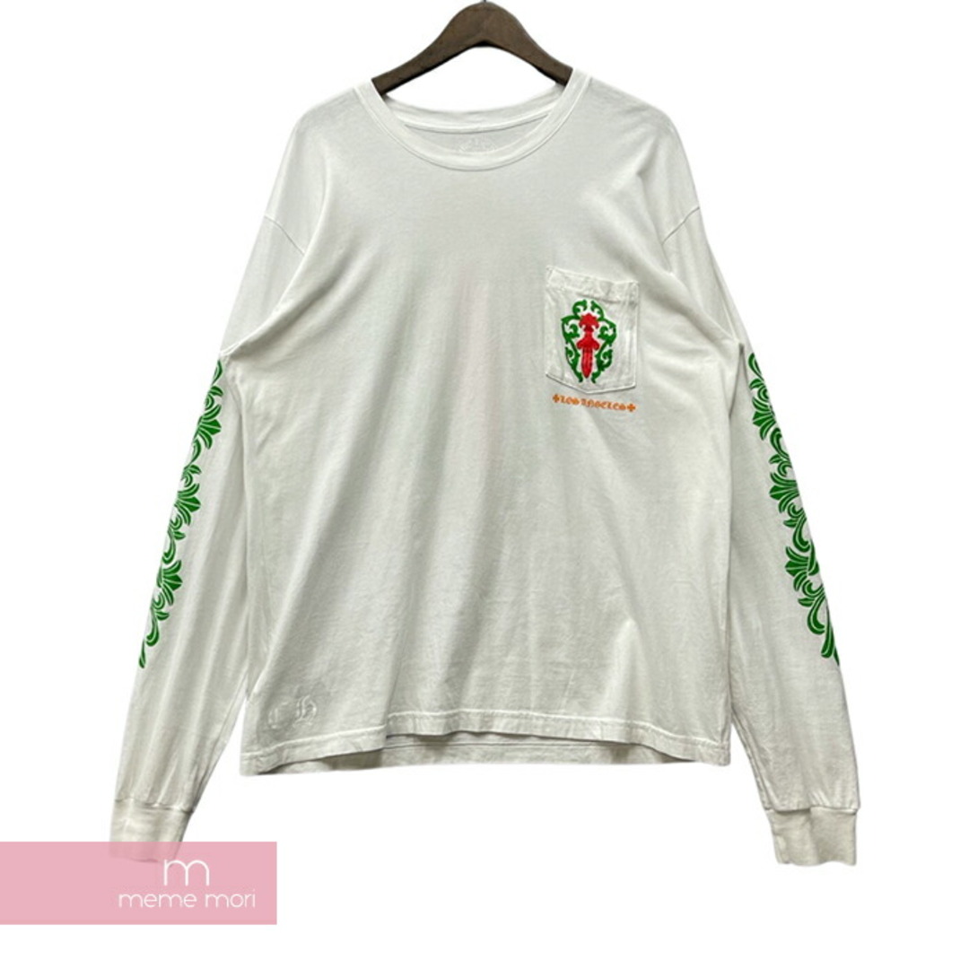 Chrome Hearts(クロムハーツ)のCHROME HEARTS Los Angeles Dagger Print L/S Tee クロムハーツ ロサンゼルスダガープリントロングスリーブTシャツ 長袖カットソー ロンT LA限定 袖フローラルクロスプリント ホワイト×グリーン×レッド サイズXL【231221】【中古-B】【me04】 メンズのトップス(Tシャツ/カットソー(半袖/袖なし))の商品写真