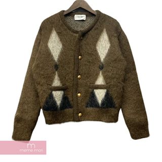 セリーヌ(celine)のCELINE 2023AW Brushed Mohair Cardigan 2AD4S285W セリーヌ ブラッシュドモヘアカーディガン アーガイル柄 ルーズフィット クルーネック ブラウン サイズXS【231221】【中古-A】【me04】(カーディガン)