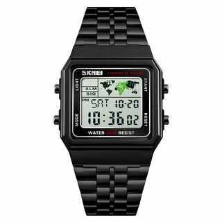 30m防水 ダイバーズウォッチ デジタル腕時計 スポーツジョギング ブラック黒D(腕時計(デジタル))