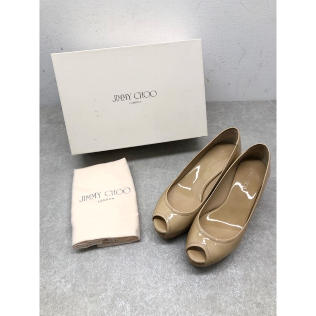 JIMMY CHOO - JIMMY CHOO(ジミーチュウ) 124 PURDEY PATENT LEATHER NUDE パテント ウェッジソール サンダル サイズ36 23cm相当 ベージュ 【C0664-007】