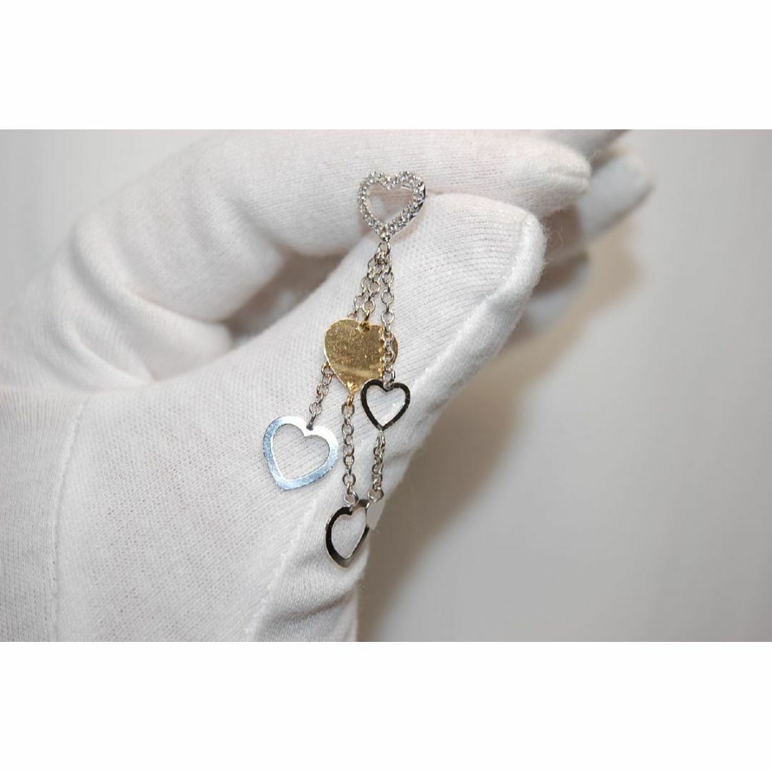 ７５０　ホワイトゴールドｘイエローゴールド　ハート　ダイヤモンド　ロング　ピアス レディースのアクセサリー(ピアス)の商品写真