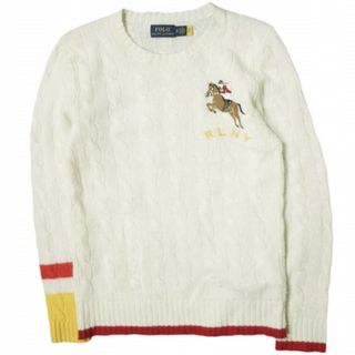 ポロラルフローレン(POLO RALPH LAUREN)のPOLO RALPH LAUREN ポロ・ラルフローレン ウールカシミヤ PLNY ケーブルクルーネックニット XS アイボリー セーター ポニー刺繍 鍵編み プルオーバー トップス【中古】【POLO RALPH LAUREN】(ニット/セーター)