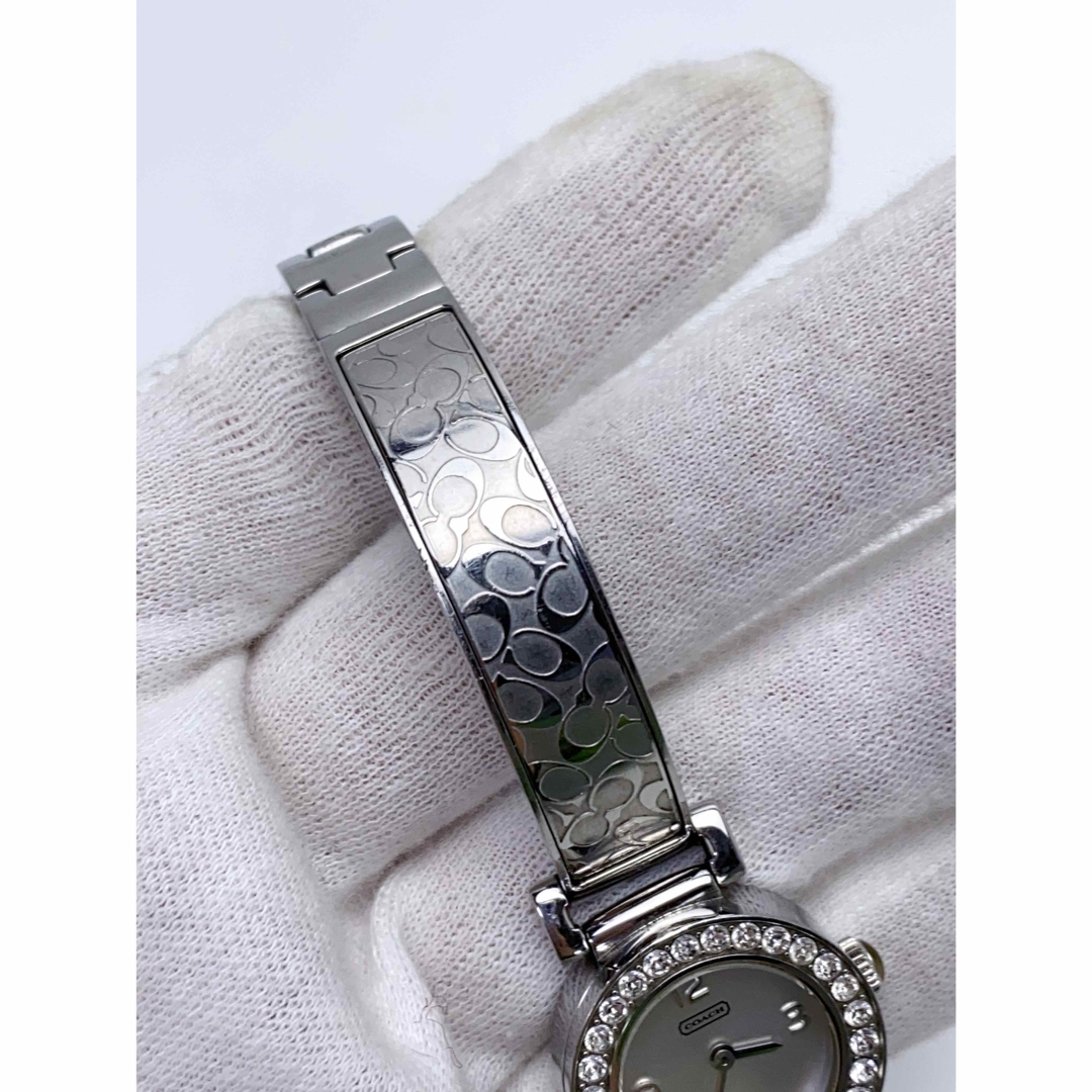 T836 美品 コーチ 腕時計 ラインストーン ク SS ホワイトシェル文字盤