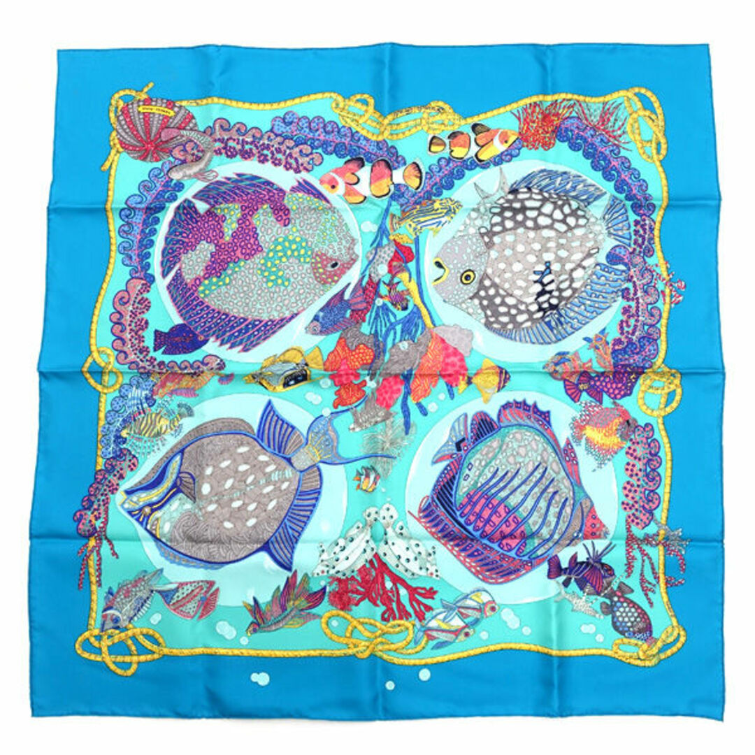 HERMES / エルメス ◇カレ90 GRANDS FONDS 深海魚 ブルー シルク HERMES / エルメス ◇カレ90 GRANDS FONDS 深海魚 ブルー シルク